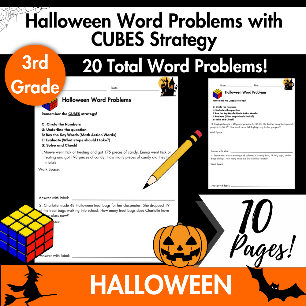 Halloween | Third Grade Word Problems with CUBES Strategy