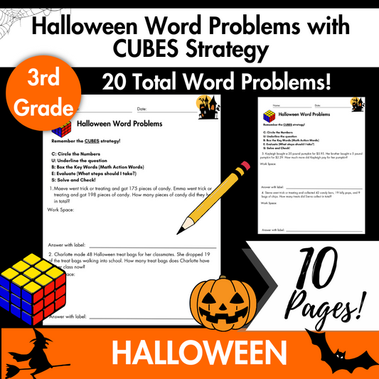 Halloween | Third Grade Word Problems with CUBES Strategy