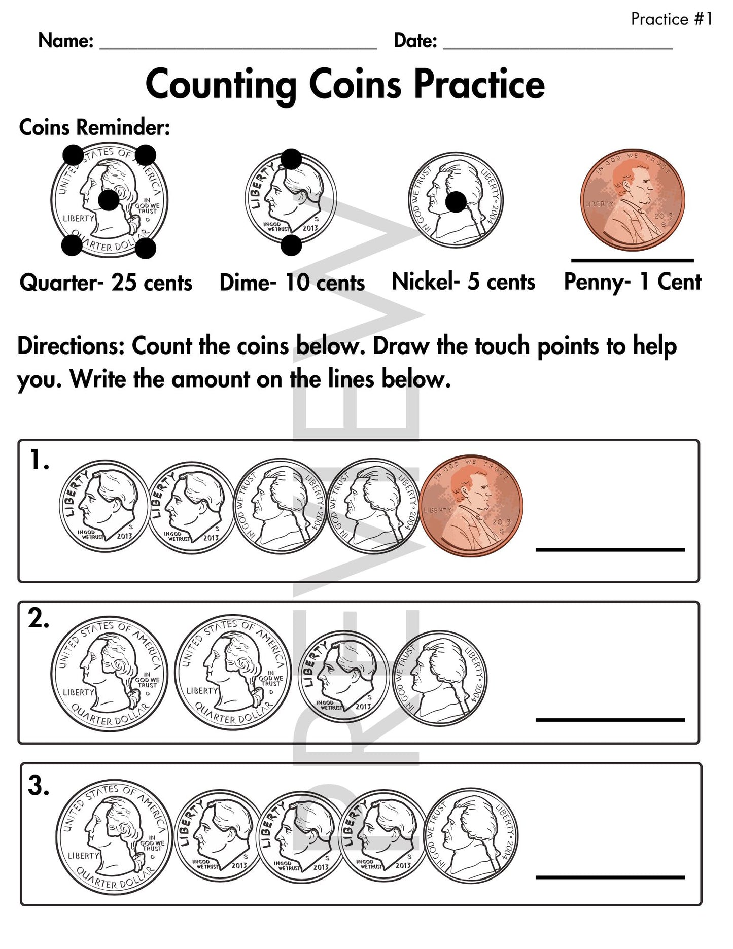Counting Coins Practice Packet (With Touch Points)