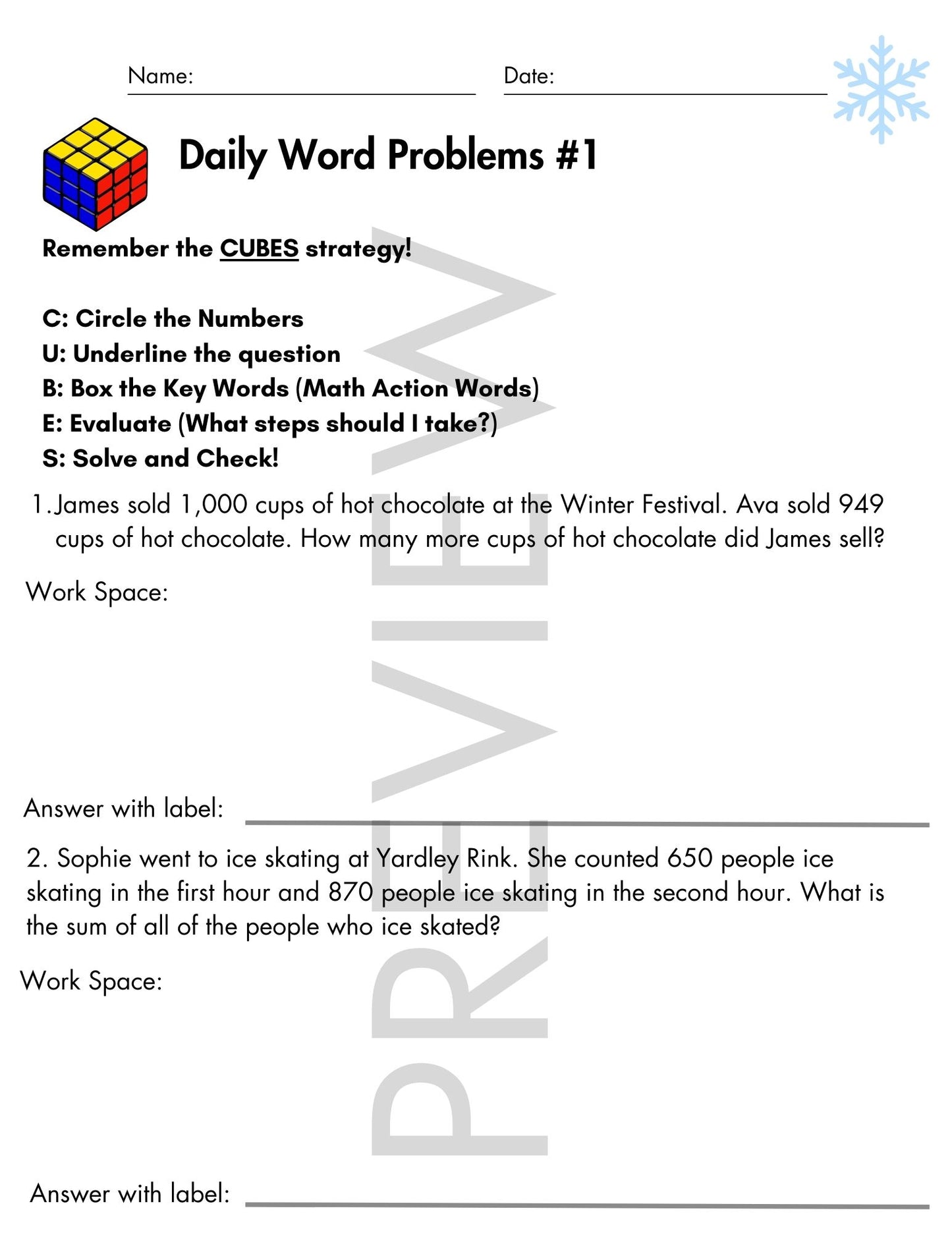 December Daily Word Problems with CUBES Strategy | 4th Grade