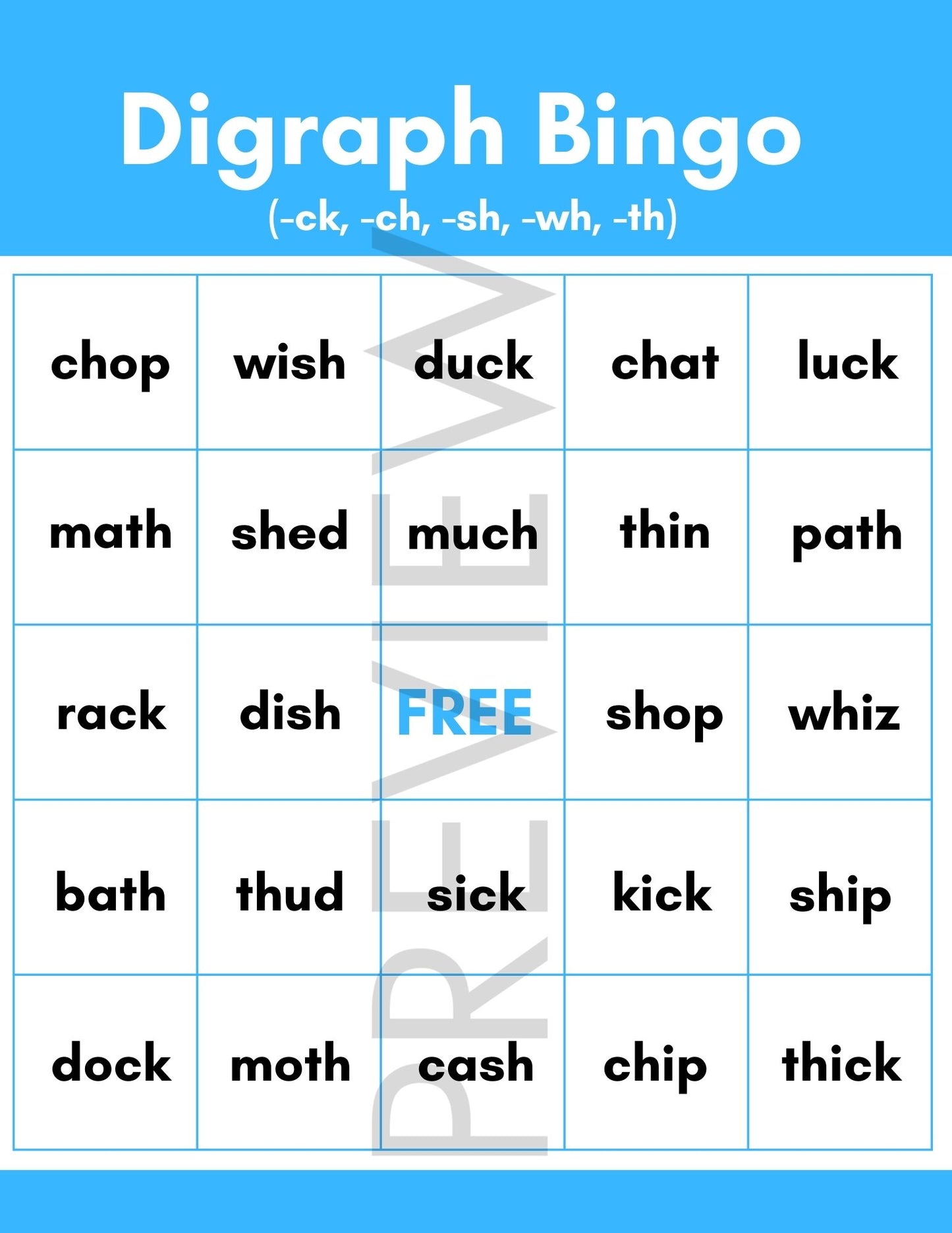Digraph Bingo Game | Phonics Digraphs | Literacy Center Activity