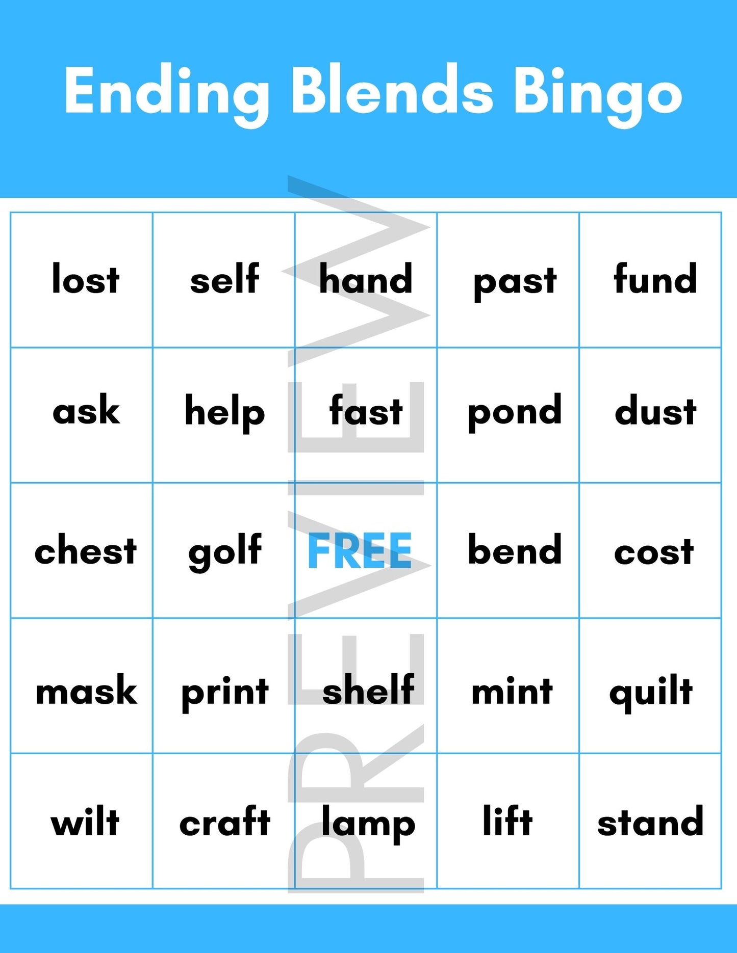 Ending Blends Bingo Game | Phonics Blends | Literacy Center Activity