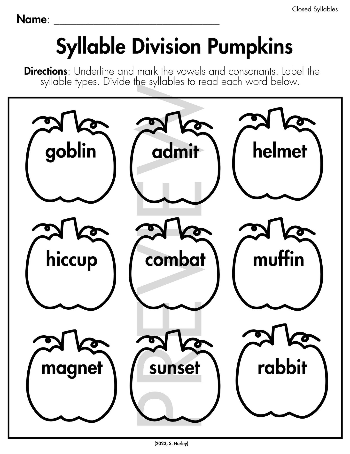 Fall Syllable Division Pumpkins