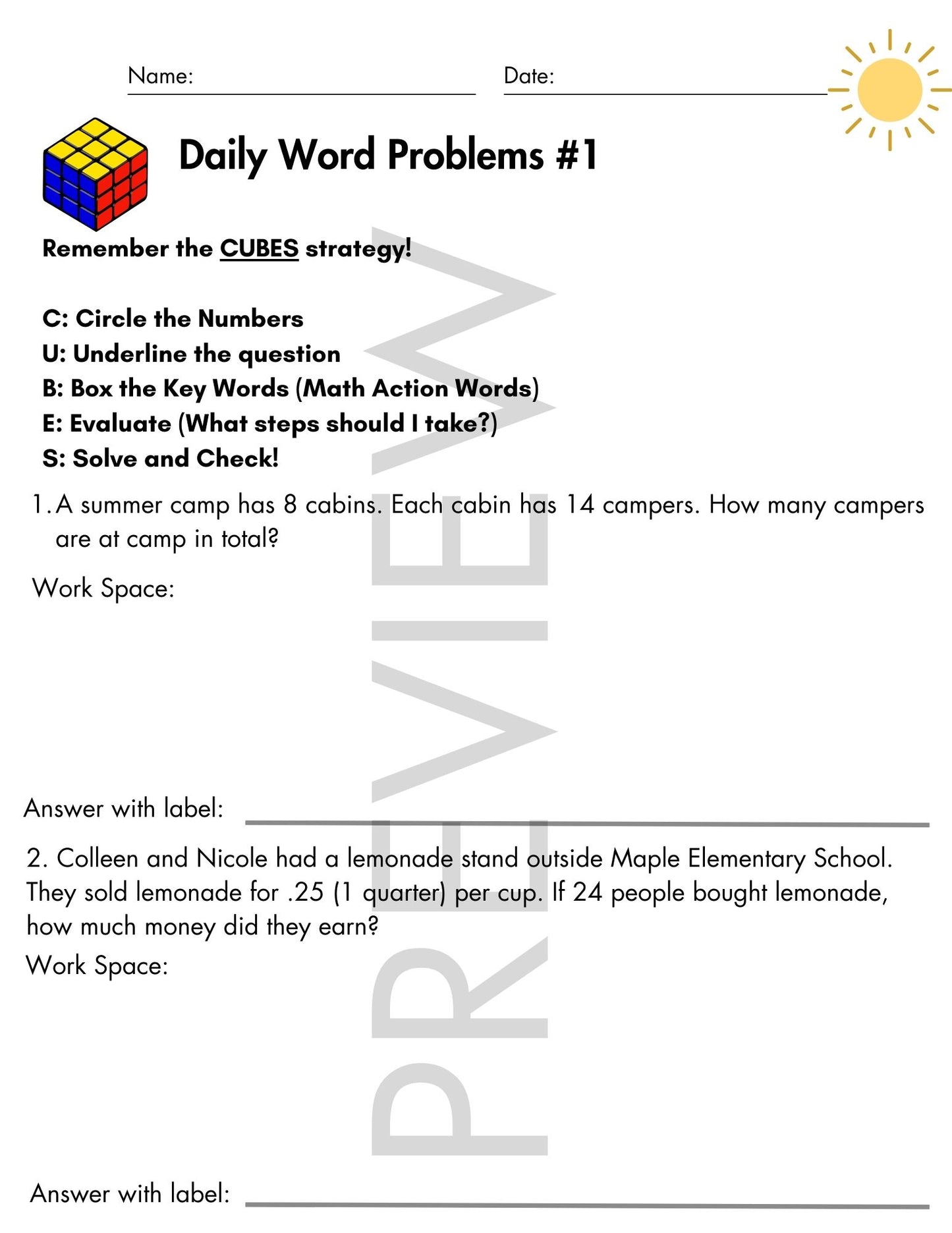 June Daily Word Problems with CUBES Strategy | 4th Grade