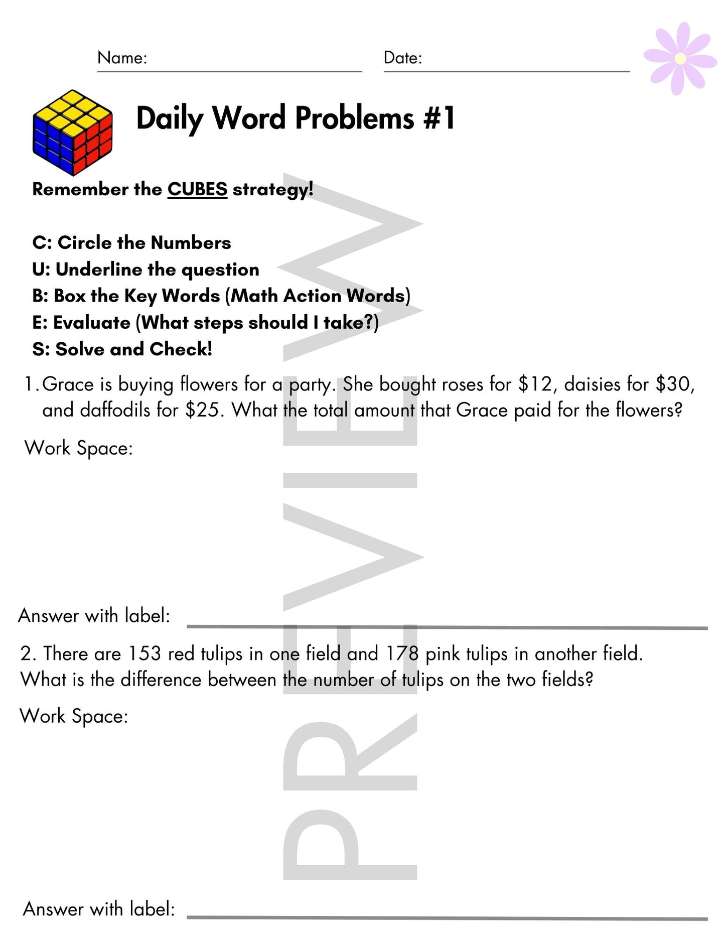 May Daily Word Problems with CUBES Strategy | 2nd Grade