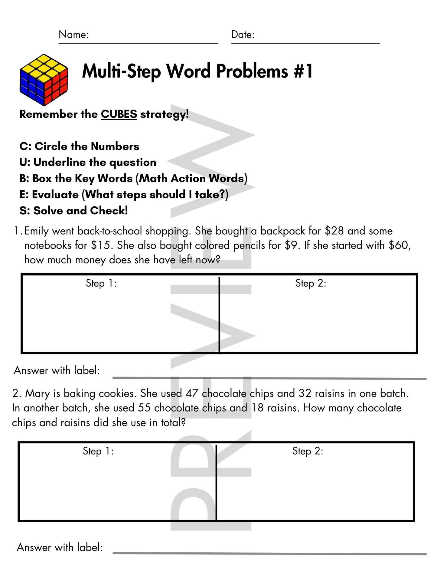 Multi-Step Word Problems with CUBES Strategy | Addition & Subtraction | Grade 3