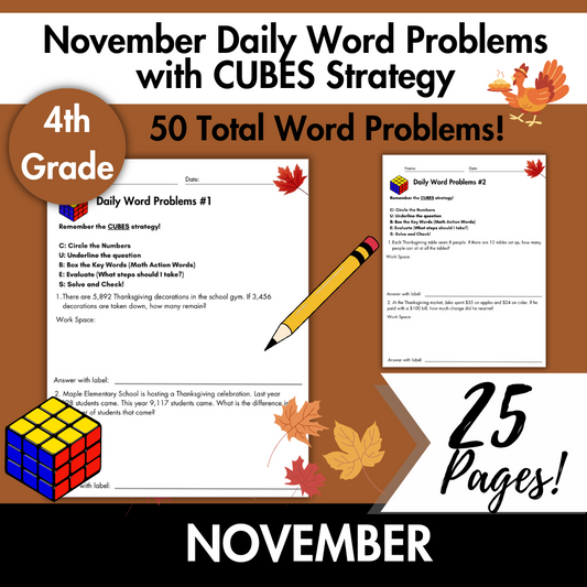 November | 4th Grade Daily Word Problems