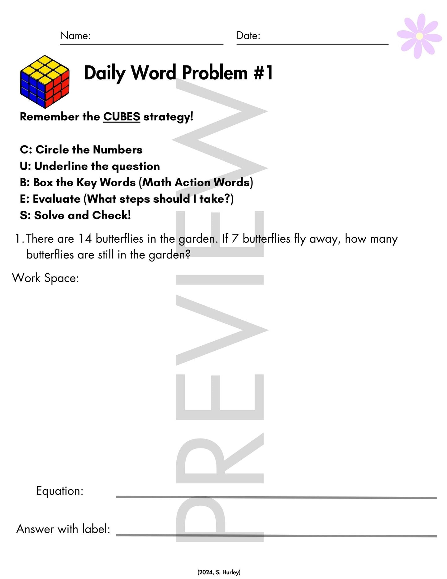 May Daily Word Problems with CUBES Strategy | 1st Grade