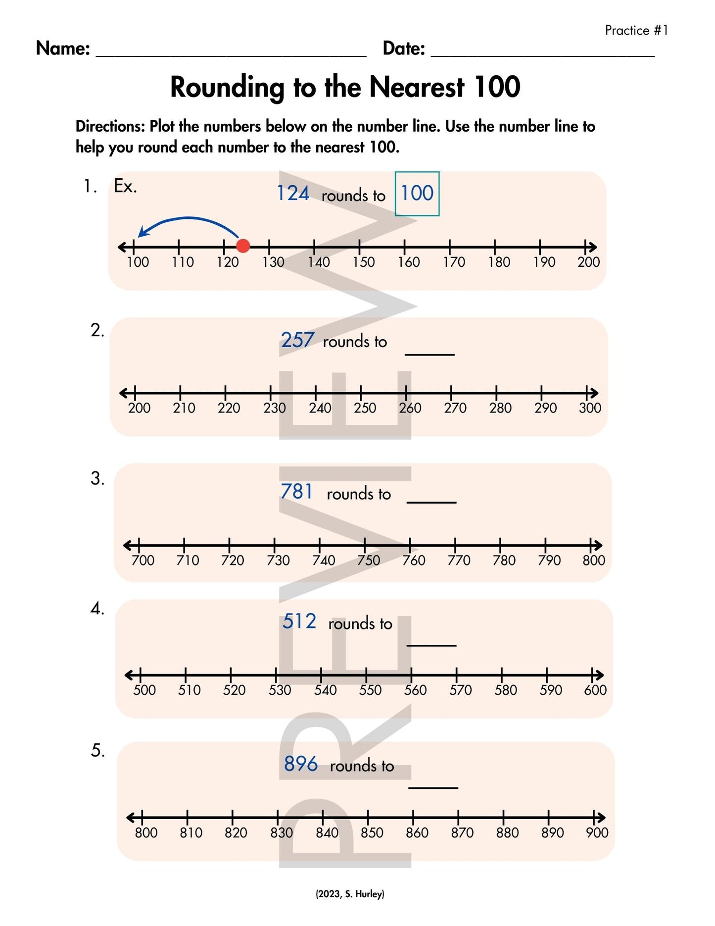 Grade 3/4 Rounding to Nearest 100 | Number Line Practice & Scaffolds