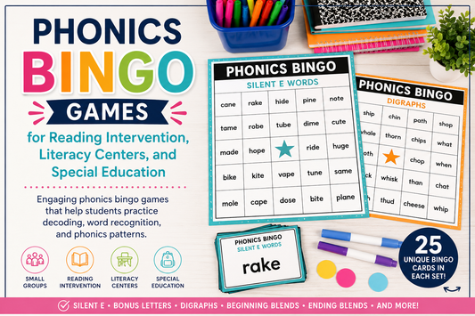 Phonics Bingo Games for Reading Intervention, Literacy Centers, and Special Education