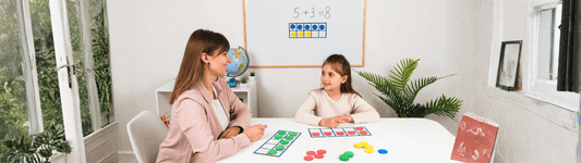 Daily word problem routine for IEP students displayed on a classroom chalkboard using the CUBES strategy with elementary students solving a subtraction word problem.