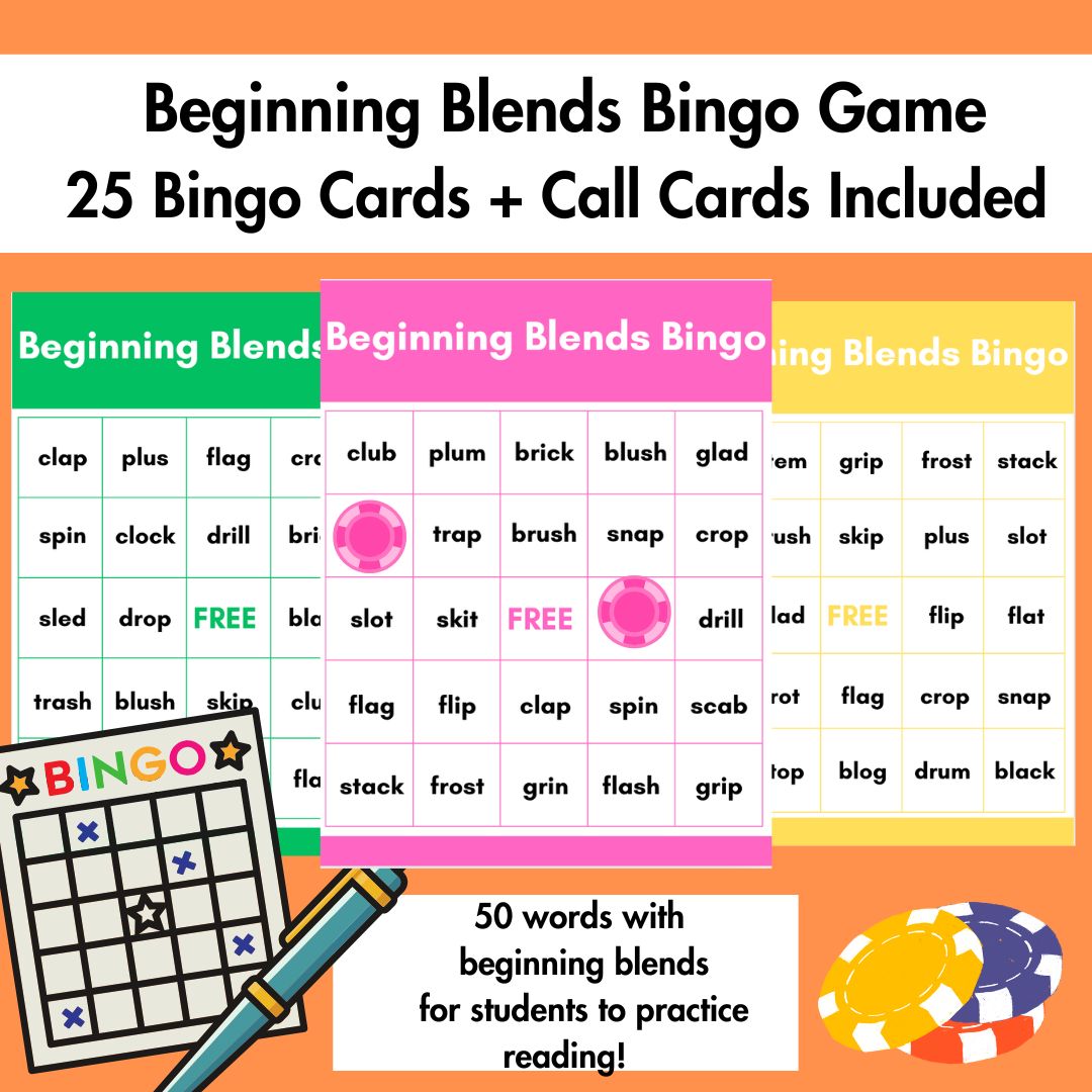 Beginning Blends Bingo Game | Phonics Blends | Literacy Center Activity