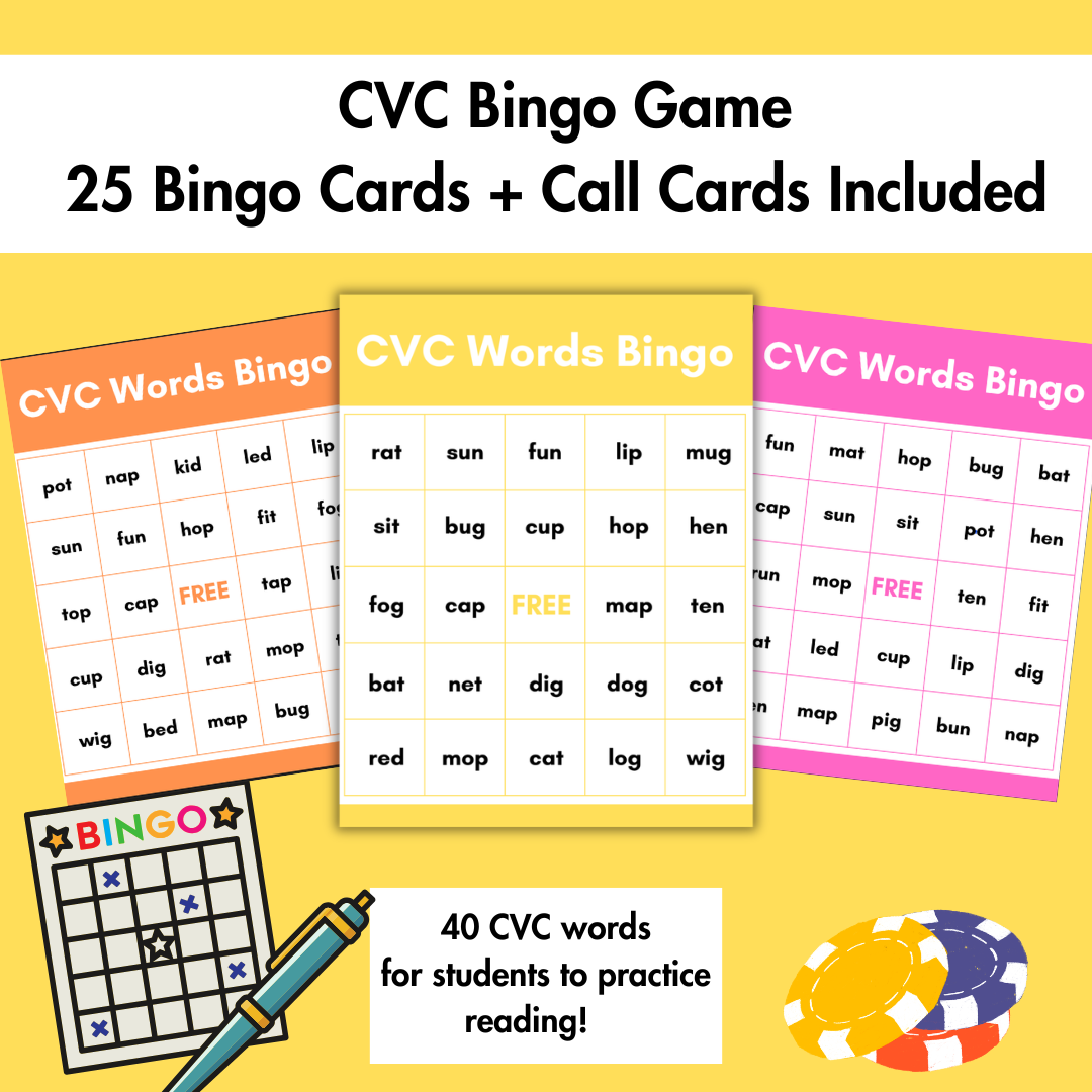 CVC Words Bingo Game | Phonics CVC Words | Literacy Center Activity