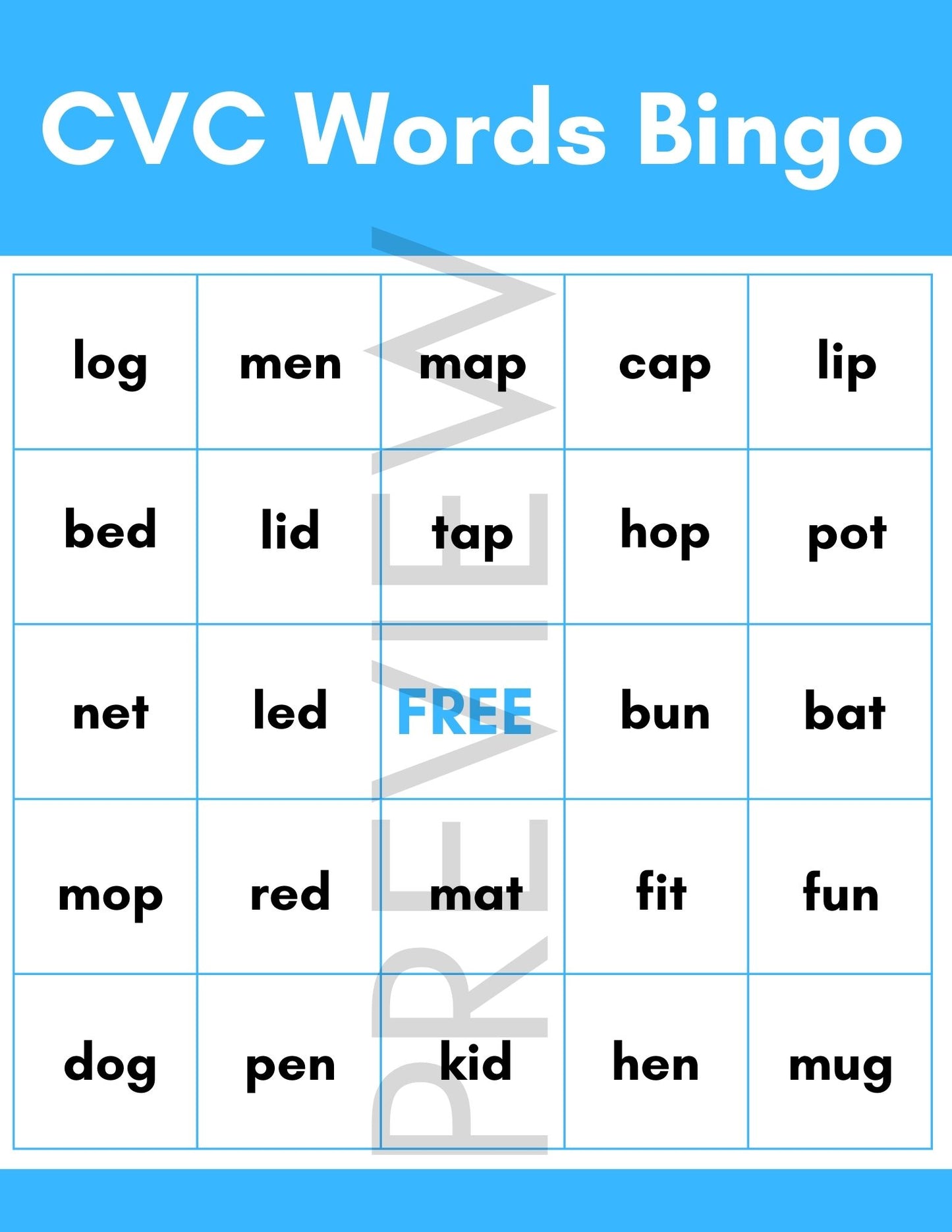 CVC Words Bingo Game | Phonics CVC Words | Literacy Center Activity