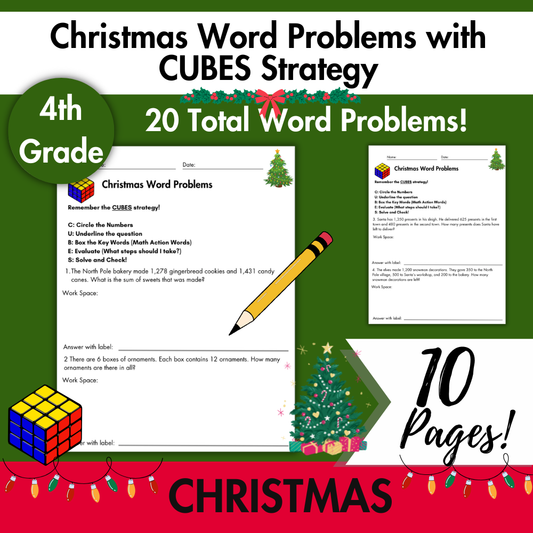 Christmas Word Problems with CUBES Strategy | 4th Grade