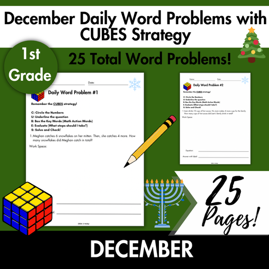 December Daily Word Problems with CUBES Strategy | 1st Grade