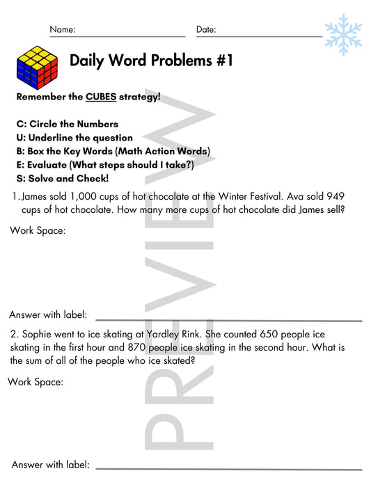 December Daily Word Problems with CUBES Strategy | 4th Grade