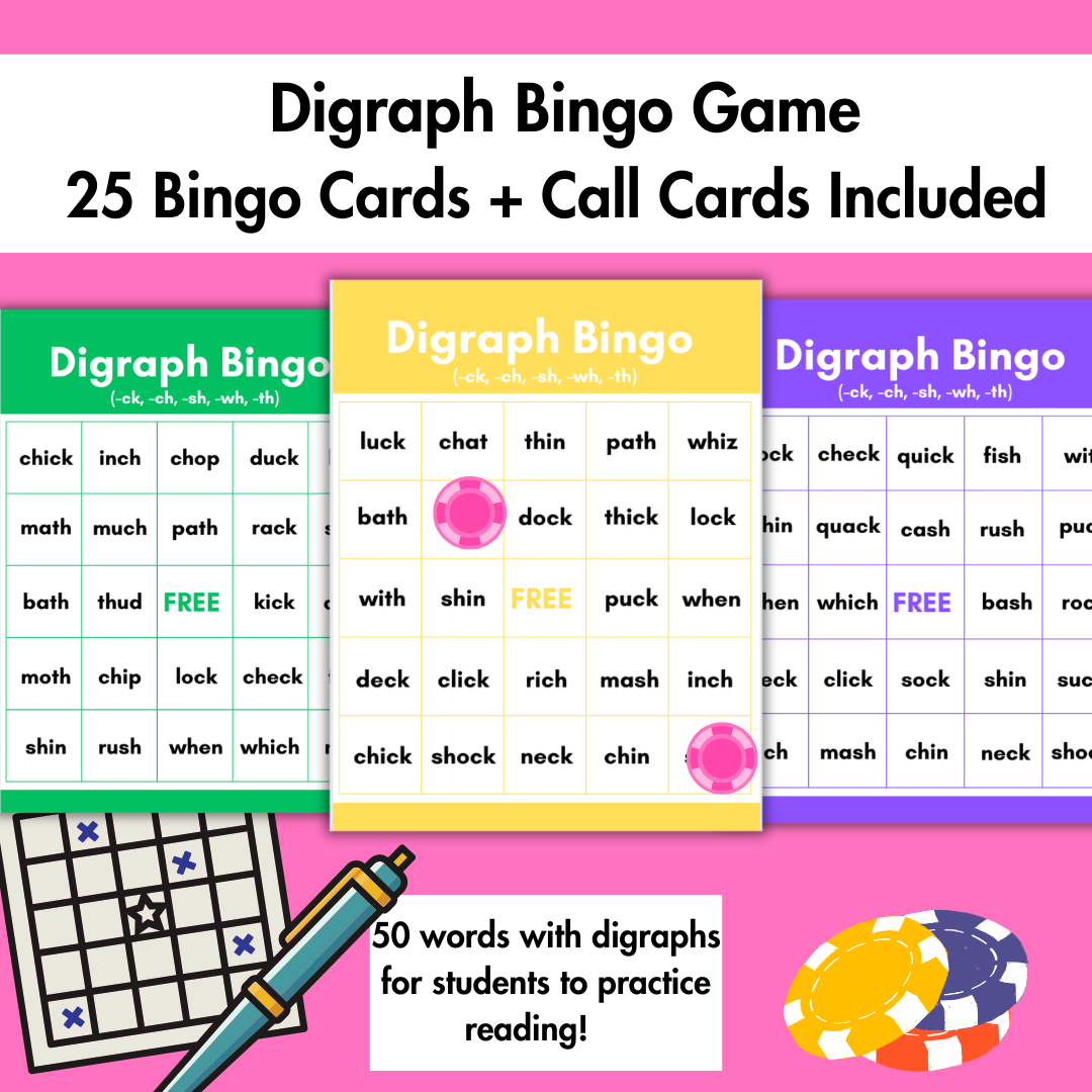Digraph Bingo Game | Phonics Digraphs | Literacy Center Activity