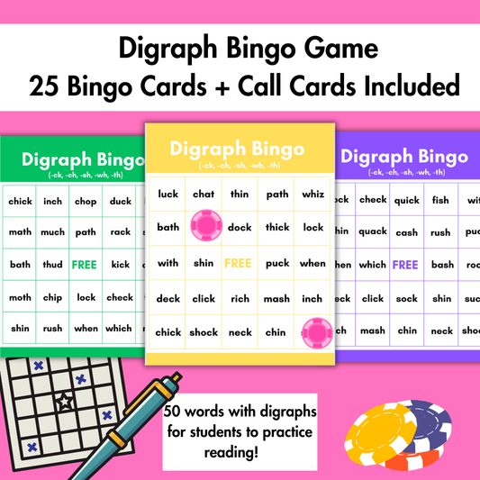 Digraph Bingo Game | Phonics Digraphs | Literacy Center Activity