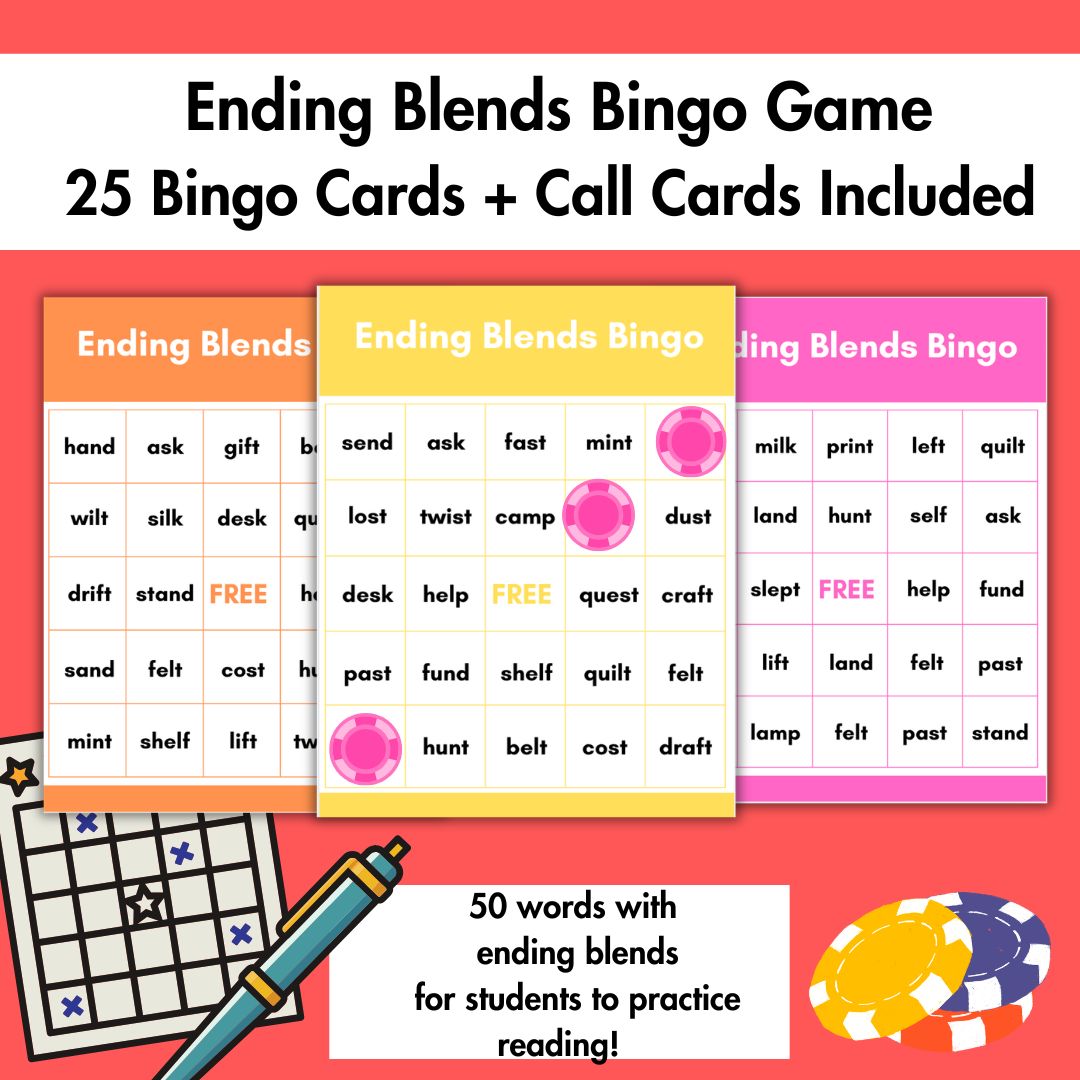 Ending Blends Bingo Game | Phonics Blends | Literacy Center Activity