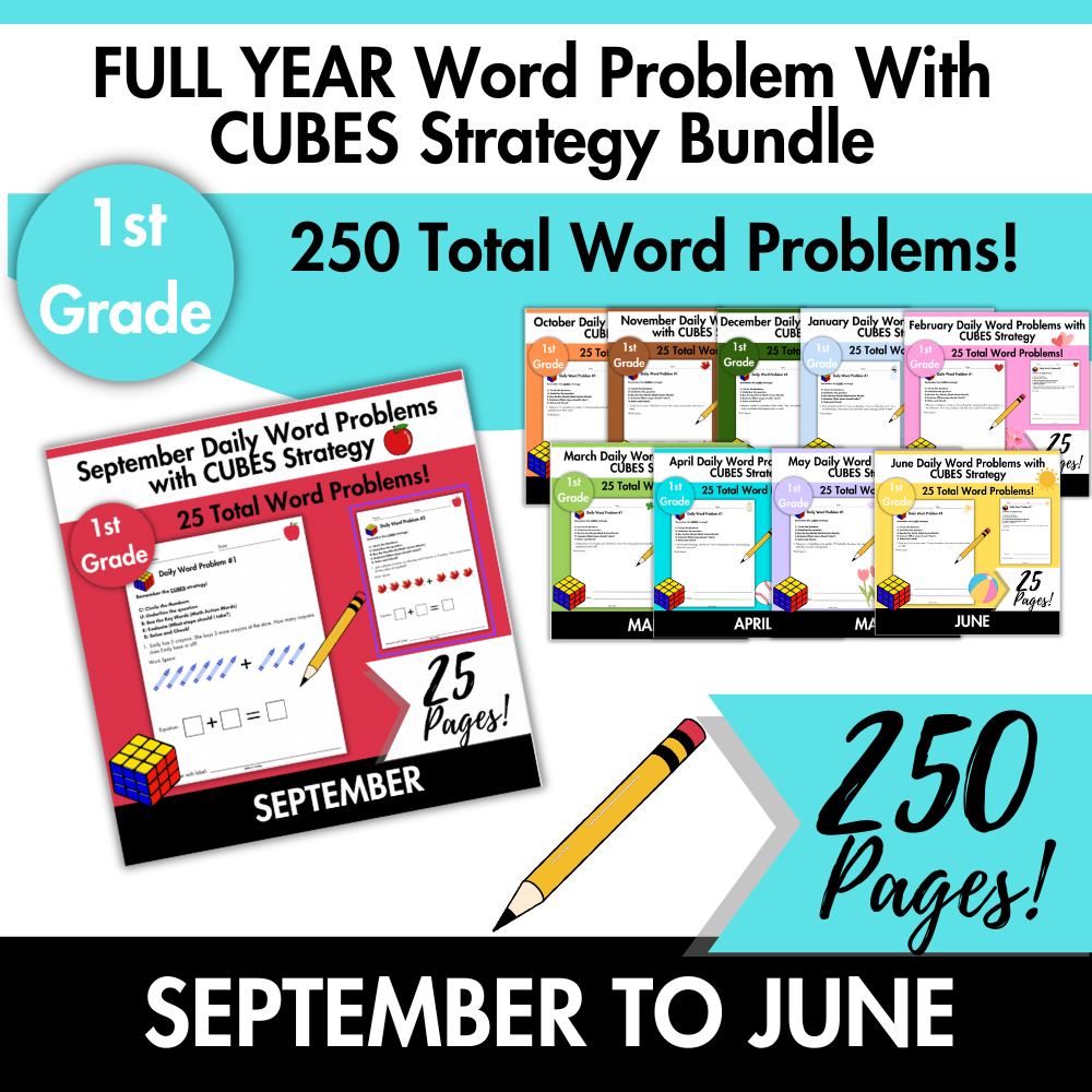 FULL YEAR Daily Word Problems with CUBES Strategy | 1st Grade
