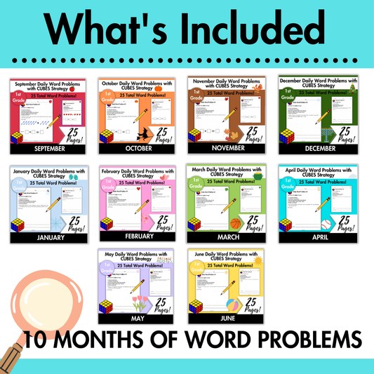 FULL YEAR Daily Word Problems with CUBES Strategy | 1st Grade
