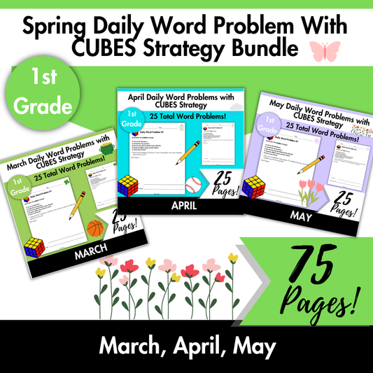 Spring Daily Word Problems with CUBES Strategy | 1st Grade