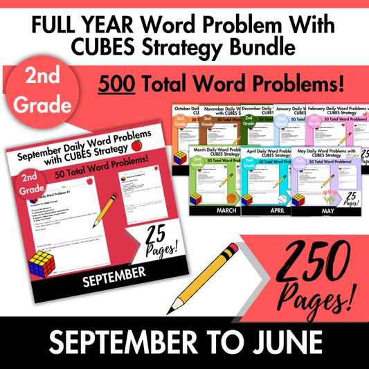 FULL YEAR Daily Word Problems with CUBES Strategy Bundle | 2nd Grade