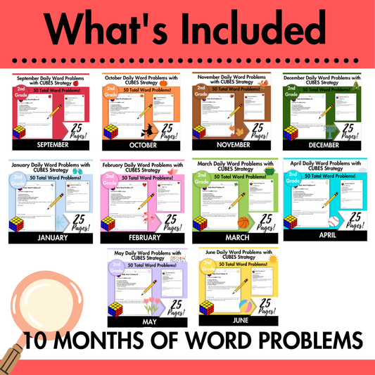 FULL YEAR Daily Word Problems with CUBES Strategy Bundle | 2nd Grade