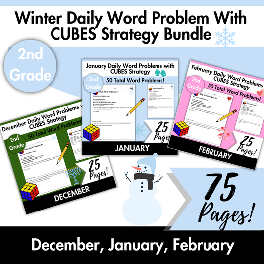 Winter Daily Word Problems with CUBES Strategy Bundle | 2nd Grade