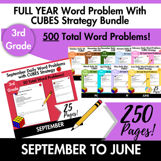 FULL YEAR Daily Word Problems with CUBES Strategy Bundle | 3rd Grade