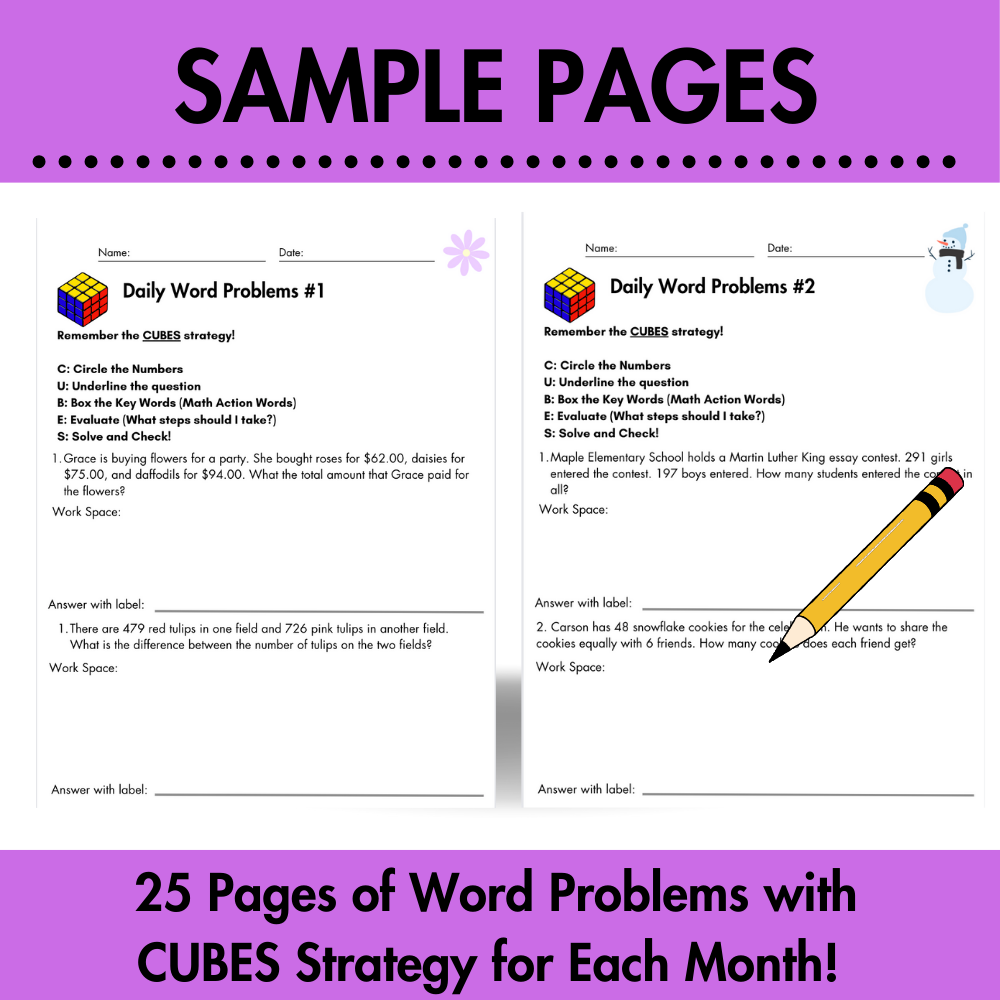 FULL YEAR Daily Word Problems with CUBES Strategy Bundle | 3rd Grade