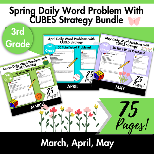 Spring Daily Word Problems with CUBES Strategy Bundle | 3rd Grade
