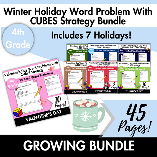 Winter Holiday Word Problem with CUBES Strategy Bundle | 4th Grade