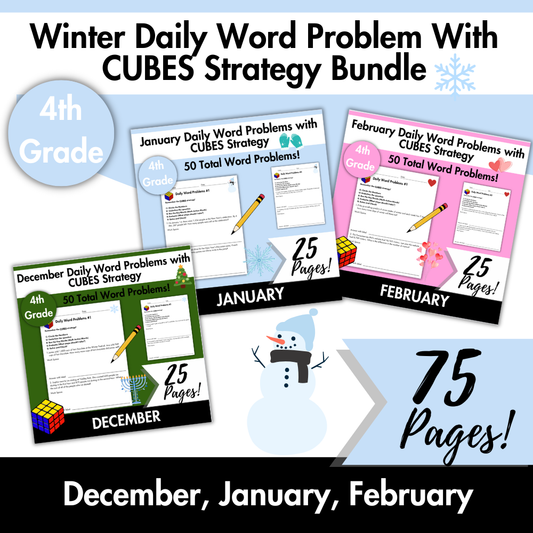 Winter Daily Word Problems with CUBES Strategy Bundle | 4th Grade
