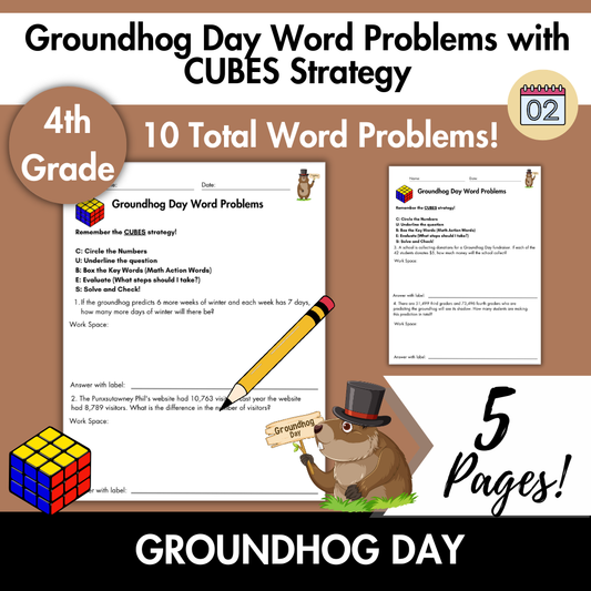 Groundhog Day Word Problems with CUBES Strategy | 4th Grade