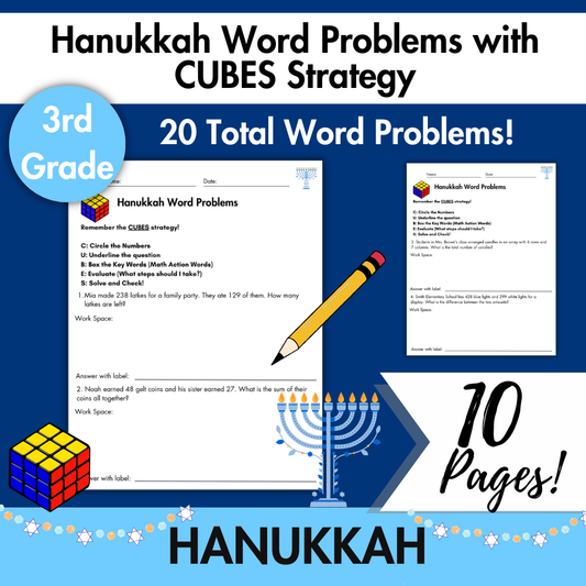 Hanukkah Word Problems with CUBES Strategy | 3rd Grade