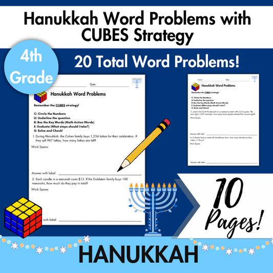 Hanukkah Word Problems with CUBES Strategy | 4th Grade