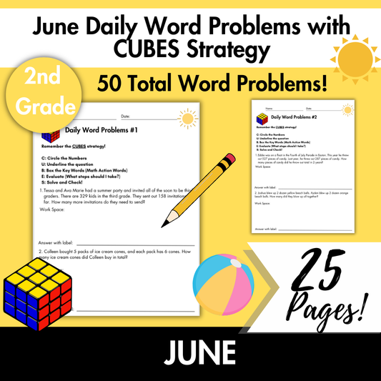 June Daily Word Problems with CUBES Strategy | 2nd Grade