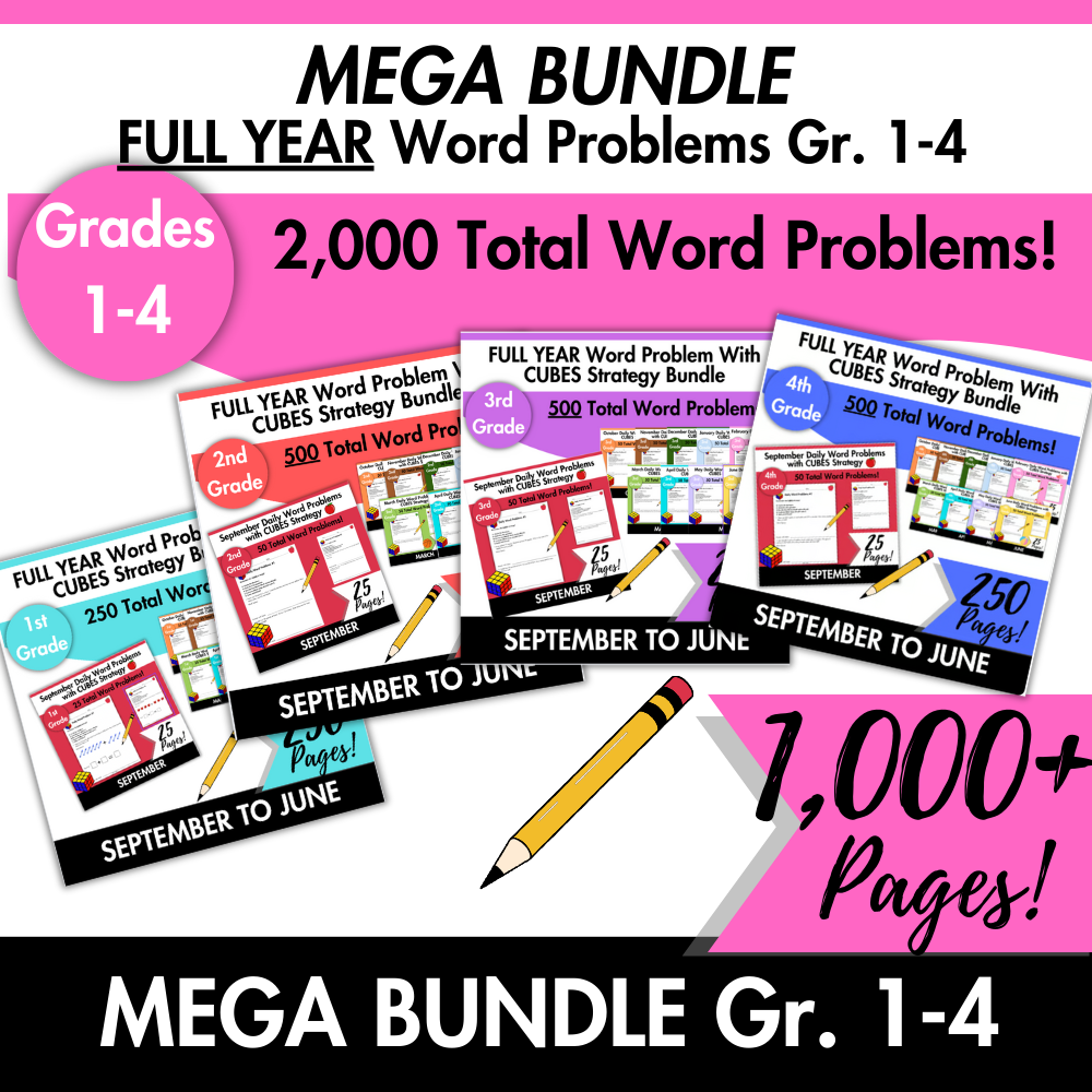 MEGA BUNDLE Full Year Word Problems with CUBES Strategy | Grades 1-4