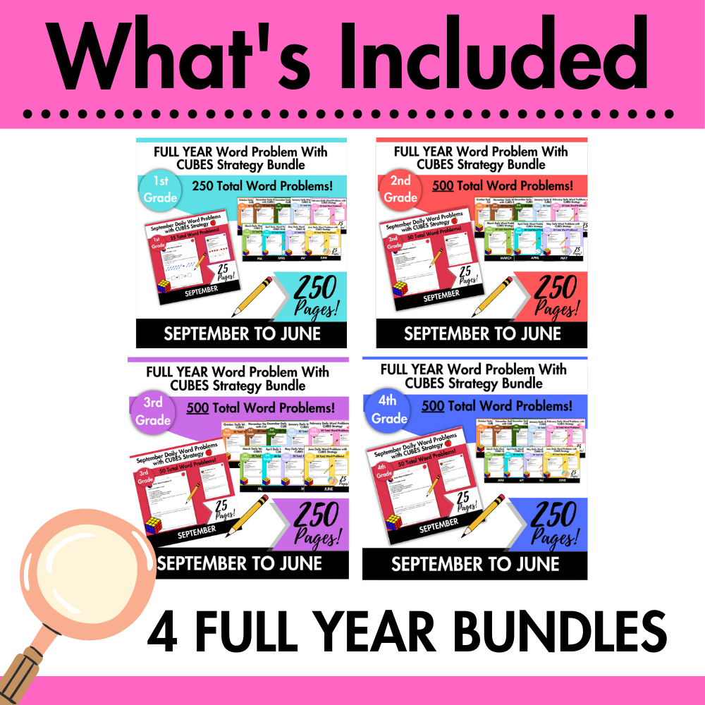 MEGA BUNDLE Full Year Word Problems with CUBES Strategy | Grades 1-4
