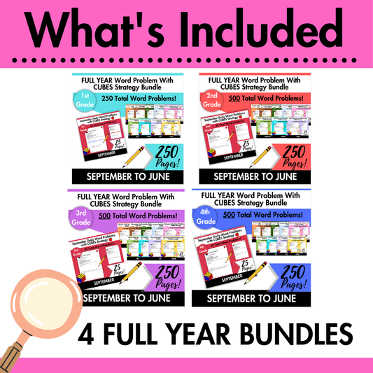 MEGA BUNDLE Full Year Word Problems with CUBES Strategy | Grades 1-4