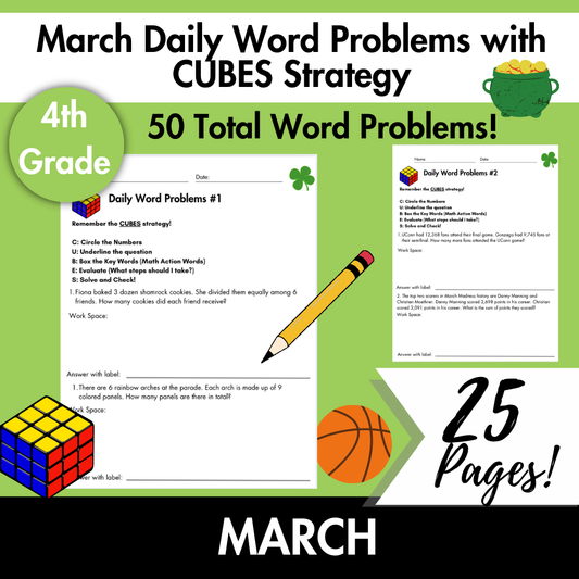 March Daily Word Problems with CUBES Strategy | 4th Grade