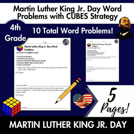 Martin Luther King Jr. Day Word Problems with CUBES Strategy | 4th Grade