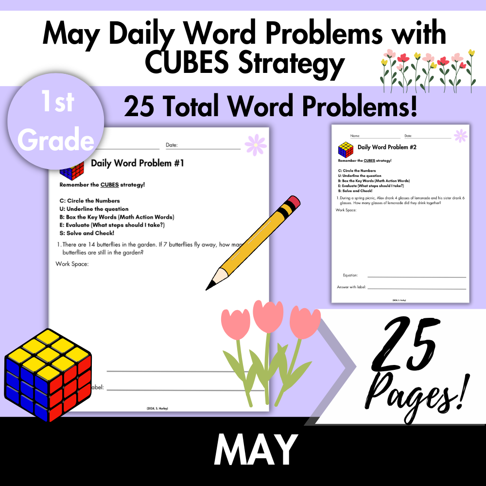 May Daily Word Problems with CUBES Strategy | 1st Grade