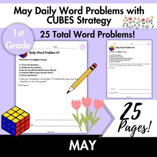 May Daily Word Problems with CUBES Strategy | 1st Grade