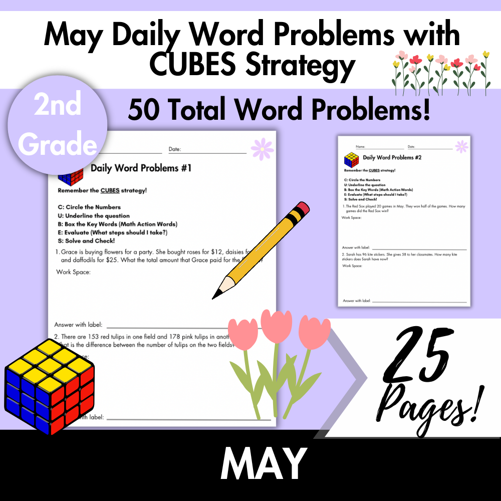May Daily Word Problems with CUBES Strategy | 2nd Grade