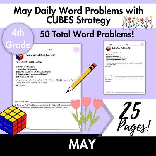 May Daily Word Problems with CUBES Strategy | 4th Grade