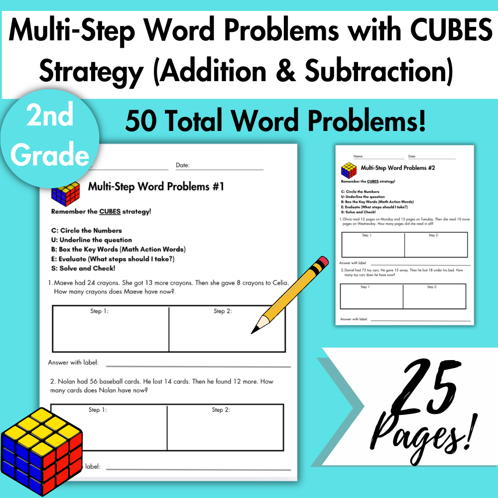 Multi-Step Word Problems with CUBES Strategy | Addition & Subtraction | Grade 2