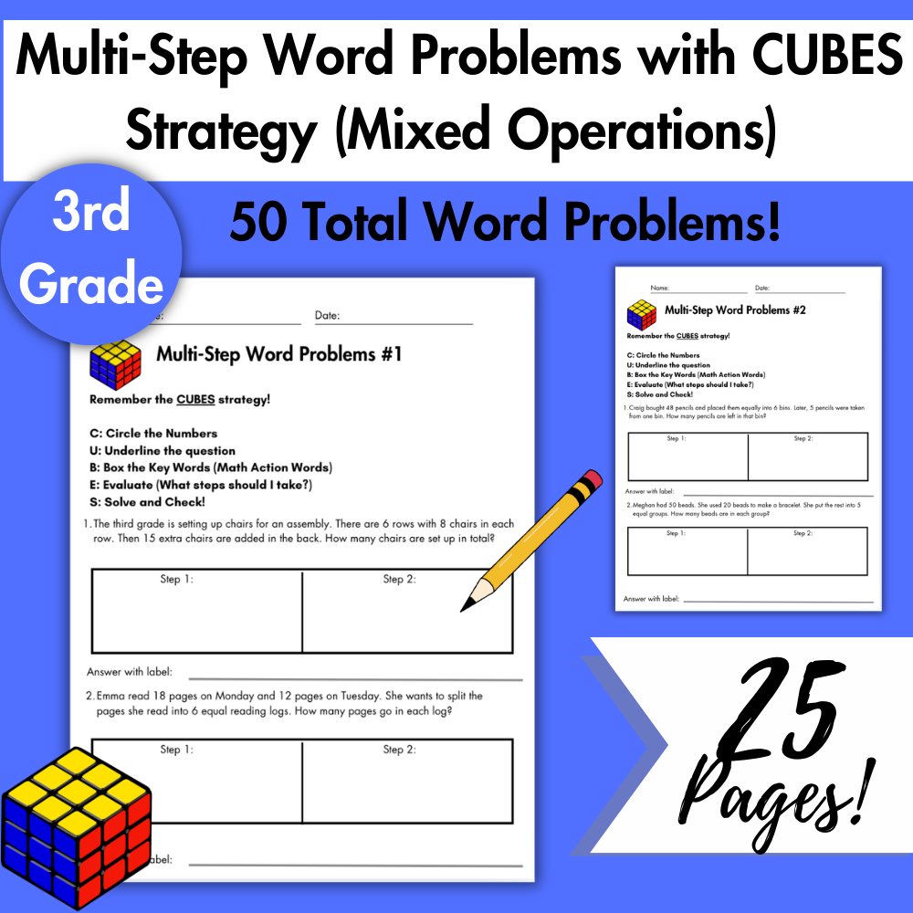 Multi-Step Word Problems with CUBES Strategy | Mixed Operations | Grade 3